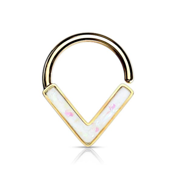 Opal Glitter Chevron Teardrop Nose Ring Hoop Septum 316L Surgical Steel Piercing - Picture 5 of 10